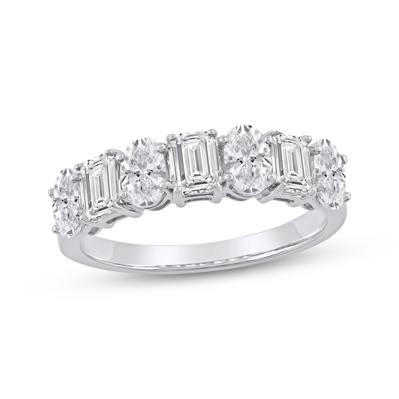 Main Image 1 of Now + Forever Lab-Grown Diamonds Emerald & Oval-Cut Anniversary Ring 2 ct tw 14K White Gold