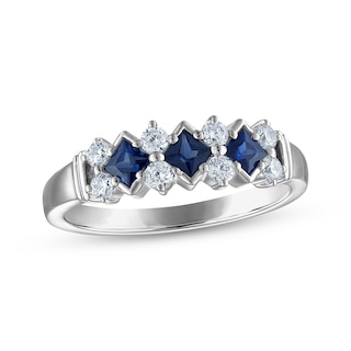 Now + Forever Square-Cut Natural Blue Sapphire & Diamond Anniversary Ring 1/4 ct tw 10K White Gold
