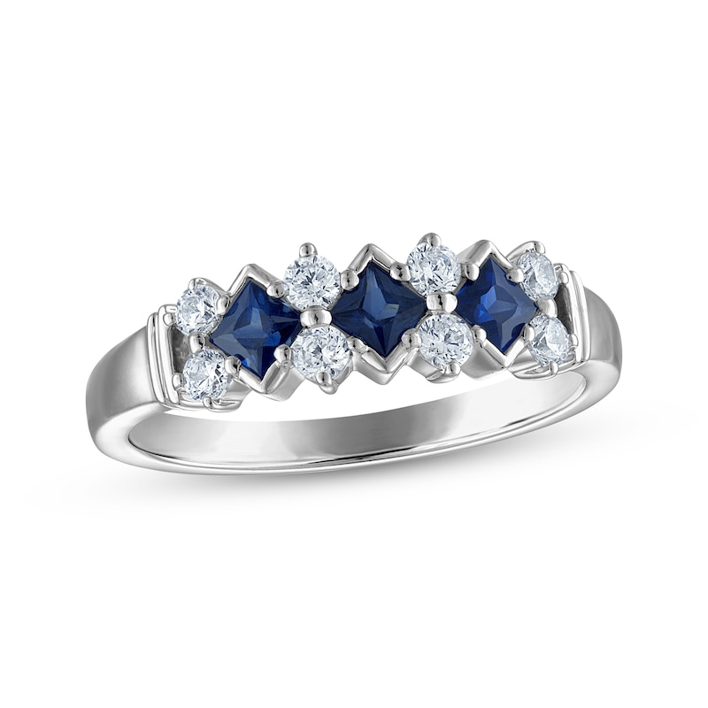 Main Image 1 of Now + Forever Square-Cut Natural Blue Sapphire & Diamond Anniversary Ring 1/4 ct tw 10K White Gold