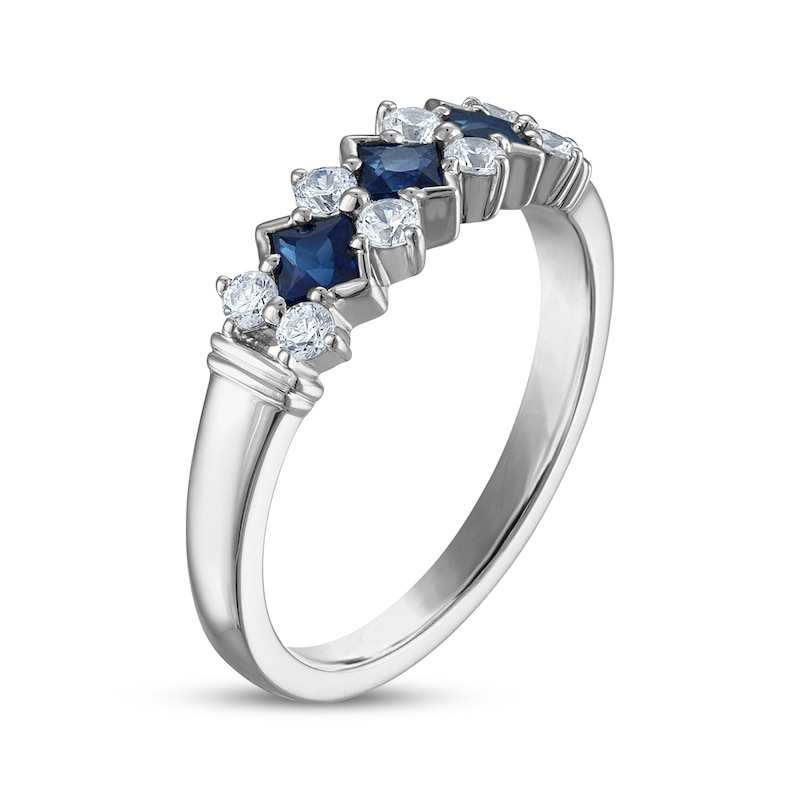 Main Image 2 of Now + Forever Square-Cut Natural Blue Sapphire & Diamond Anniversary Ring 1/4 ct tw 10K White Gold