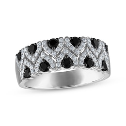 Now + Forever Black & White Diamond Wishbone Pattern Anniversary Ring 7/8 ct tw 14K White Gold