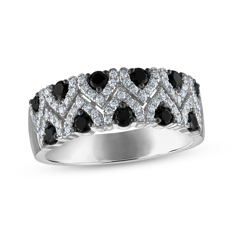 Main Image 1 of Now + Forever Black & White Diamond Wishbone Pattern Anniversary Ring 7/8 ct tw 14K White Gold