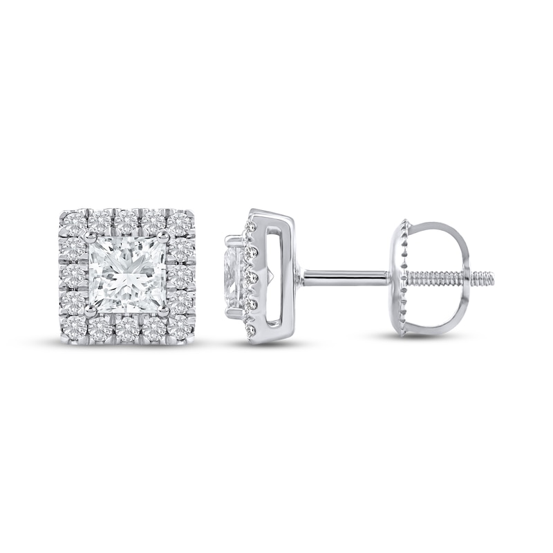 Main Image 3 of KAY Lab-Grown Diamonds Princess-Cut Stud Earrings 1 ct tw 14K White Gold (F/SI2)