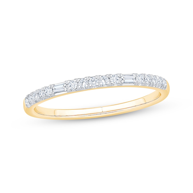 Main Image 1 of Now + Forever Baguette & Round-Cut Diamond Anniversary Ring 1/6 ct tw 10K Yellow Gold