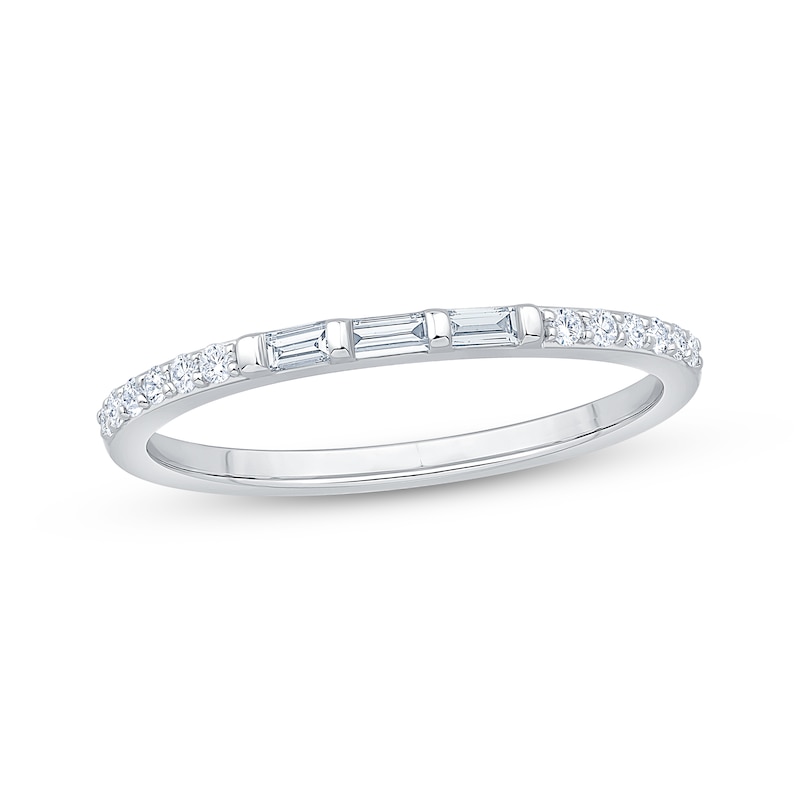 Main Image 1 of Now + Forever Baguette & Round-Cut Diamond Anniversary Ring 1/5 ct tw 10K White Gold