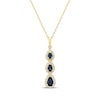 Thumbnail Image 1 of Pear-Shaped Natural Blue Sapphire & Diamond Teardrop Three-Stone Necklace 1/5 ct tw 10K Yellow Gold 18&quot;