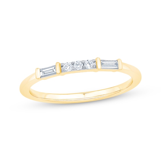 Now + Forever Baguette & Round-Cut Diamond Anniversary Ring 1/6 ct tw 10K Yellow Gold