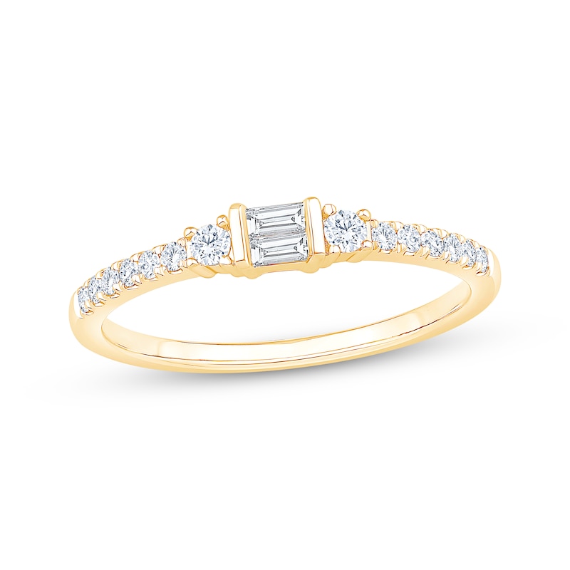Main Image 1 of Now + Forever Baguette & Round-Cut Diamond Anniversary Ring 1/4 ct tw 10K Yellow Gold