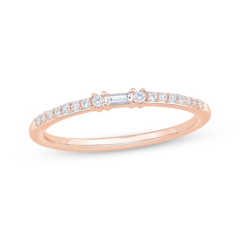 Main Image 1 of Now + Forever Baguette & Round-Cut Diamond Anniversary Ring 1/8 ct tw 10K Rose Gold