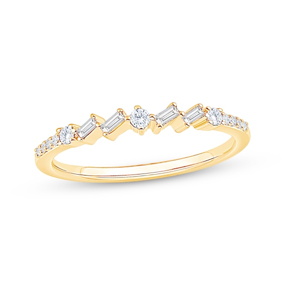 Now + Forever Baguette & Round-Cut Diamond Anniversary Ring 1/6 ct tw 10K Yellow Gold