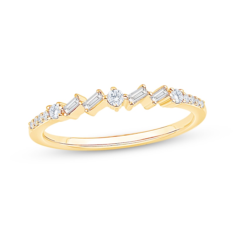 Main Image 1 of Now + Forever Baguette & Round-Cut Diamond Anniversary Ring 1/6 ct tw 10K Yellow Gold