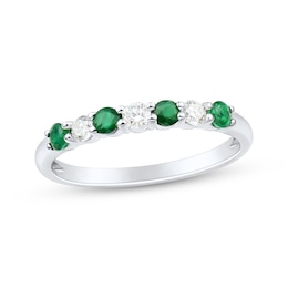 Now + Forever Natural Emerald & Diamond Anniversary Ring 1/5 ct tw 10K White Gold
