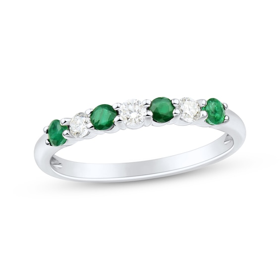 Now + Forever Natural Emerald & Diamond Anniversary Ring 1/5 ct tw 10K White Gold