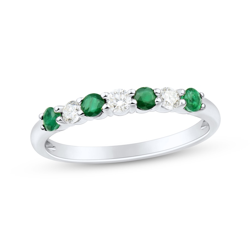 Natural Emerald & Diamond Anniversary Ring 1/5 ct tw 10K White Gold