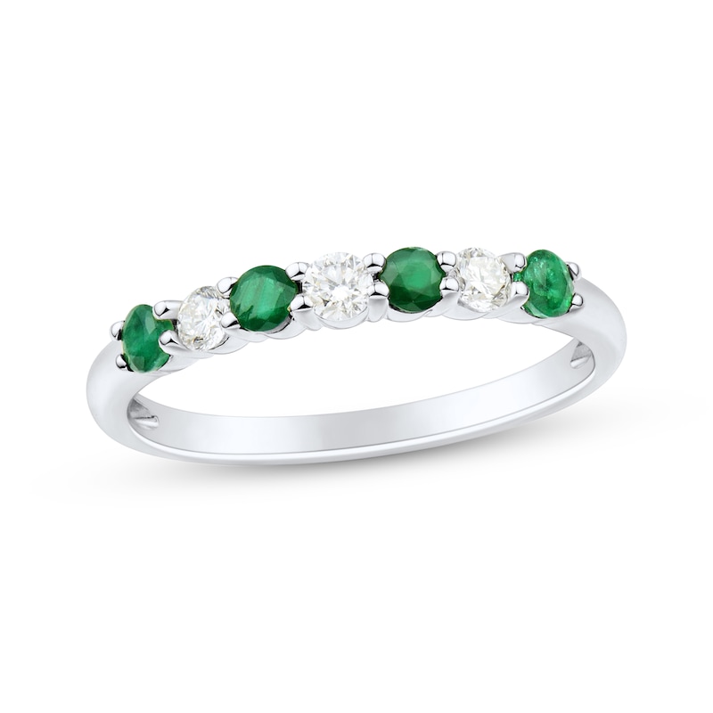 Main Image 1 of Now + Forever Natural Emerald & Diamond Anniversary Ring 1/5 ct tw 10K White Gold