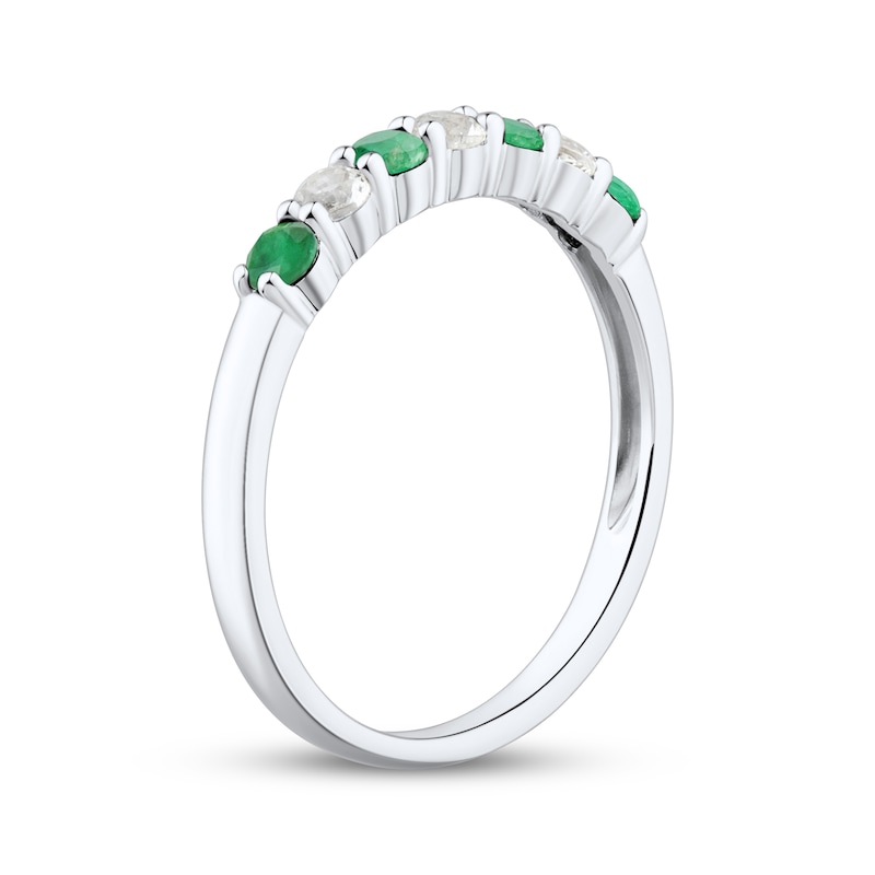 Natural Emerald & Diamond Anniversary Ring 1/5 ct tw 10K White Gold