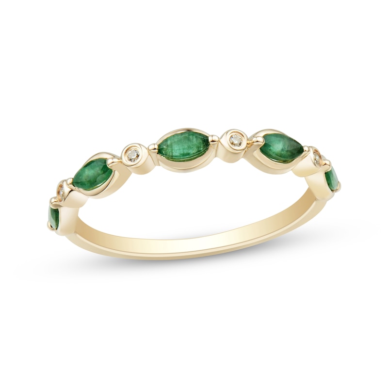 Marquise-Cut Natural Emerald & Diamond Accent Anniversary Ring 10K Yellow Gold
