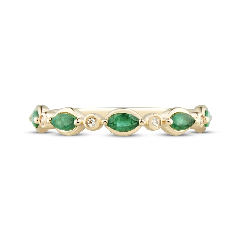 Marquise-Cut Natural Emerald & Diamond Accent Anniversary Ring 10K Yellow Gold