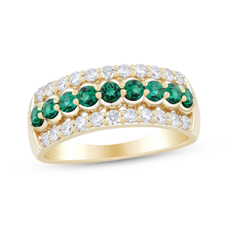 Main Image 1 of Now + Forever Natural Emerald & Diamond Anniversary Ring 1/2 ct tw 10K Yellow Gold