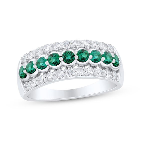 Now + Forever Natural Emerald & Diamond Anniversary Ring 1/2 ct tw 10K White Gold