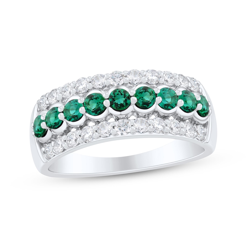 Main Image 1 of Now + Forever Natural Emerald & Diamond Anniversary Ring 1/2 ct tw 10K White Gold