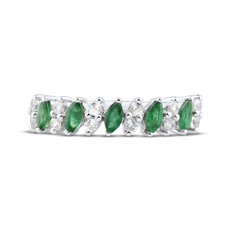 Main Image 3 of Now + Forever Marquise-Cut Natural Emerald & Diamond Anniversary Ring 1/5 ct tw 10K White Gold