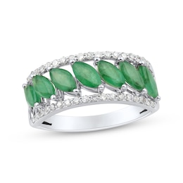 Now + Forever Marquise-Cut Natural Emerald & Diamond Anniversary Ring 1/4 ct tw 10K White Gold
