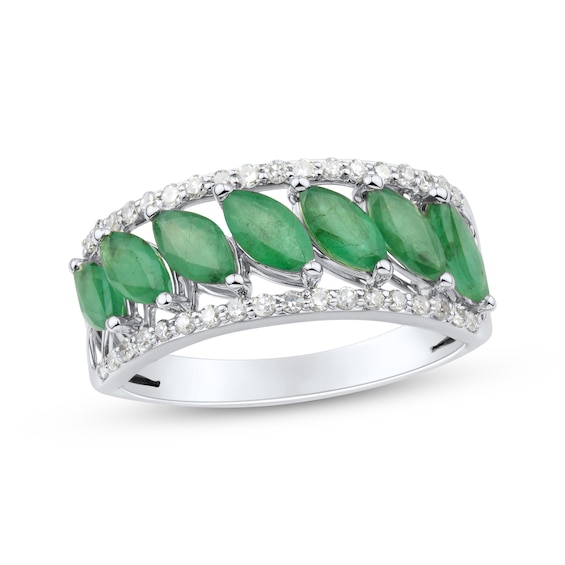 Now + Forever Marquise-Cut Natural Emerald & Diamond Anniversary Ring 1/4 ct tw 10K White Gold