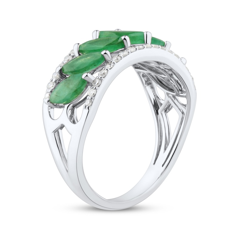 Main Image 2 of Now + Forever Marquise-Cut Natural Emerald & Diamond Anniversary Ring 1/4 ct tw 10K White Gold