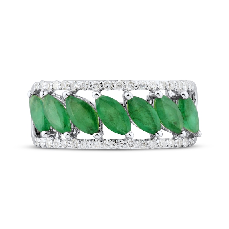 Main Image 3 of Now + Forever Marquise-Cut Natural Emerald & Diamond Anniversary Ring 1/4 ct tw 10K White Gold