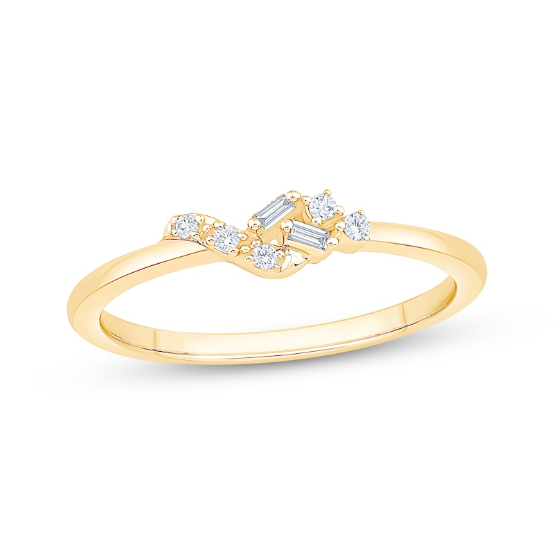 Main Image 1 of Now + Forever Baguette & Round-Cut Diamond Cluster Anniversary Ring 1/20 ct tw 10K Yellow Gold