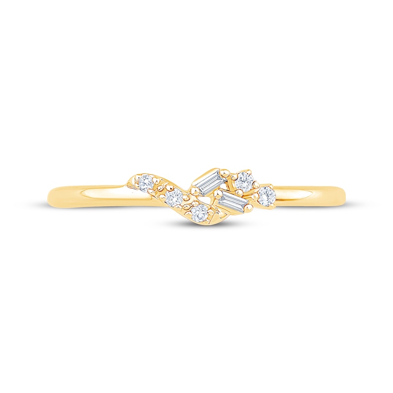 Main Image 3 of Now + Forever Baguette & Round-Cut Diamond Cluster Anniversary Ring 1/20 ct tw 10K Yellow Gold