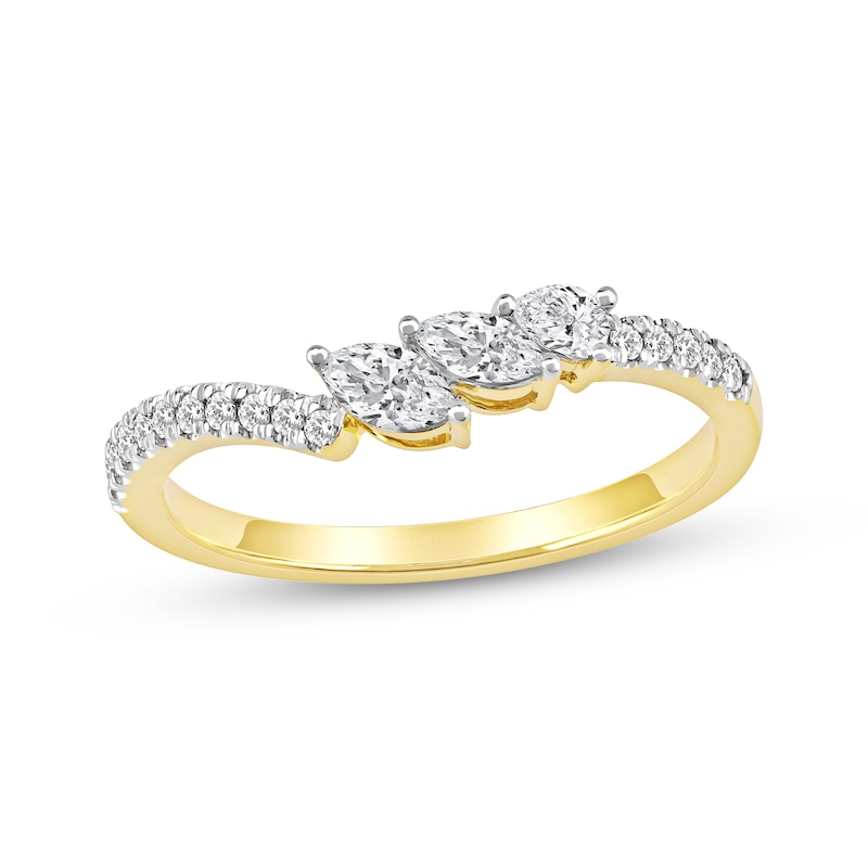 Main Image 1 of Now + Forever Marquise, Pear & Round-Cut Diamond Contour Three-Stone Anniversary Ring 1/3 ct tw 14K Yellow Gold