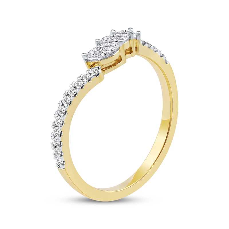 Main Image 2 of Now + Forever Marquise, Pear & Round-Cut Diamond Contour Three-Stone Anniversary Ring 1/3 ct tw 14K Yellow Gold
