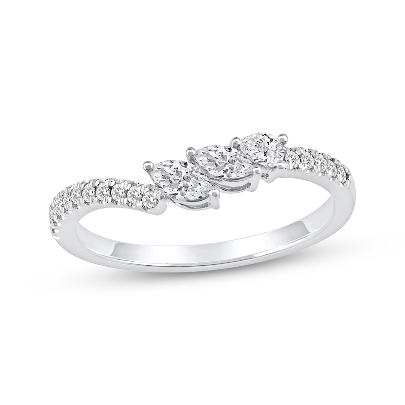 Main Image 1 of Now + Forever Marquise, Pear & Round-Cut Diamond Contour Three-Stone Anniversary Ring 1/3 ct tw 14K White Gold