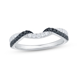 Now + Forever Black & White Diamond Twist Contour Ring 1/3 ct tw 10K White Gold