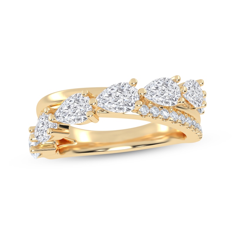 Main Image 1 of Now + Forever Lab-Grown Diamonds Pear-Shaped Crossover Anniversary Ring 1-1/4 ct tw 14K Yellow Gold