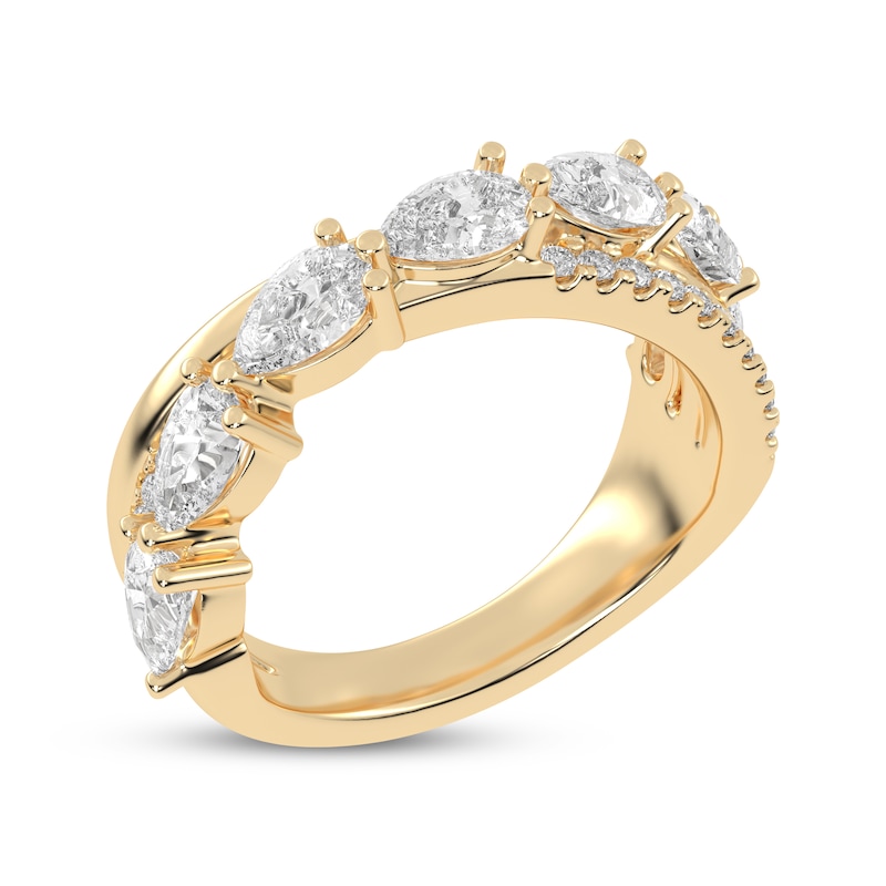 Main Image 2 of Now + Forever Lab-Grown Diamonds Pear-Shaped Crossover Anniversary Ring 1-1/4 ct tw 14K Yellow Gold