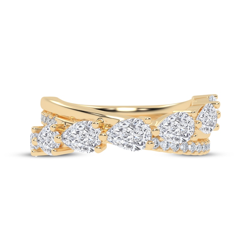 Main Image 3 of Now + Forever Lab-Grown Diamonds Pear-Shaped Crossover Anniversary Ring 1-1/4 ct tw 14K Yellow Gold