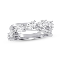Now + Forever Lab-Grown Diamonds Pear-Shaped Crossover Anniversary Ring 1-1/4 ct tw 14K White Gold