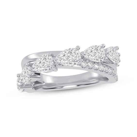Now + Forever Lab-Grown Diamonds Pear-Shaped Crossover Anniversary Ring 1-1/4 ct tw 14K White Gold