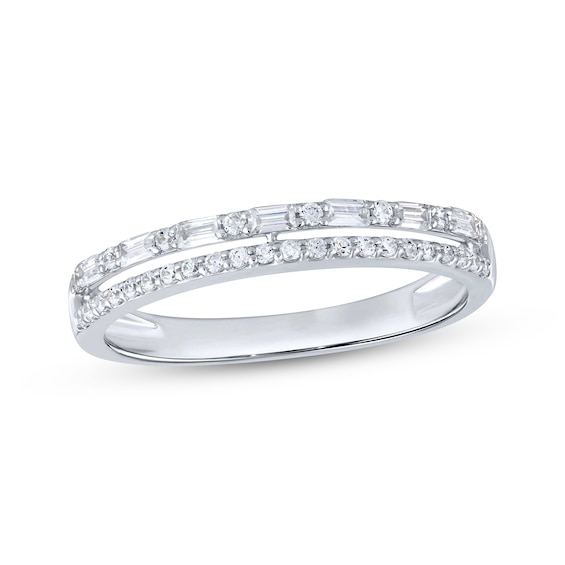 Now + Forever Baguette & Round-Cut Diamond Two-Row Anniversary Ring 1/4 ct tw 10K White Gold