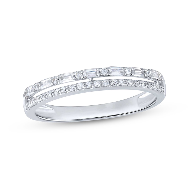 Main Image 1 of Now + Forever Baguette & Round-Cut Diamond Two-Row Anniversary Ring 1/4 ct tw 10K White Gold