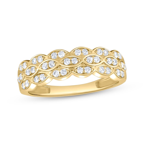 Now + Forever Diamond Three-Row Scalloped Anniversary Ring 3/8 ct tw 10K Yellow Gold