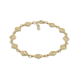 Italian Brilliance Diamond-Cut Diamond-Shaped Link Bracelet 14K Yellow Gold 8.5"