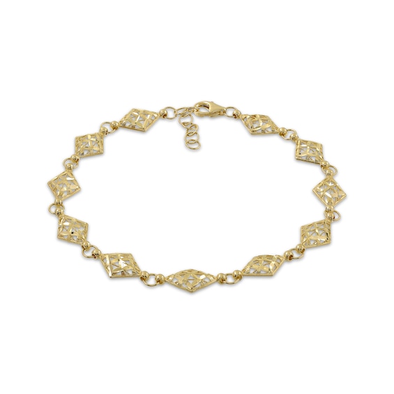 Italian Brilliance Diamond-Cut Diamond-Shaped Link Bracelet 14K Yellow Gold 8.5"