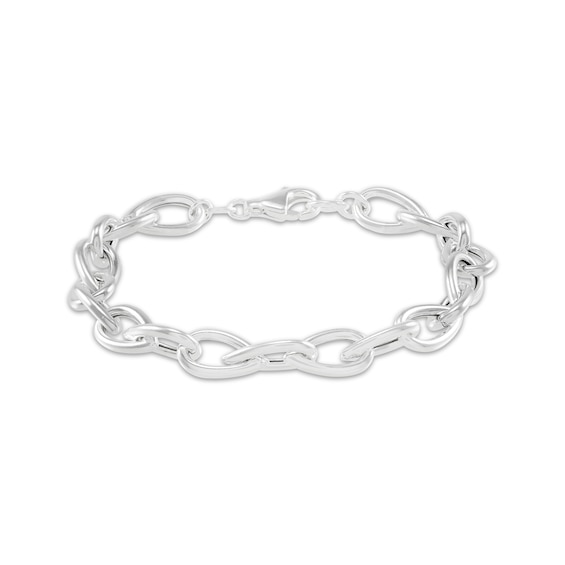 Twisted Pear-Shaped Link Bracelet Hollow Sterling Silver 7.5"