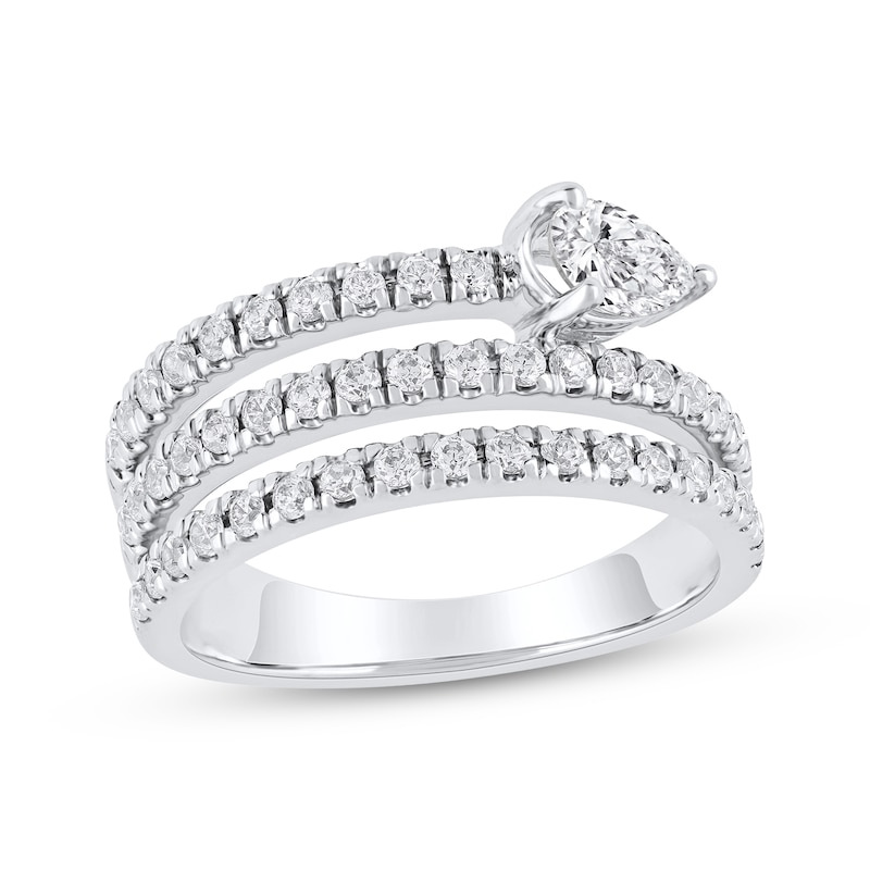 Main Image 1 of Pear-Shaped Diamond Three-Row Spiral Ring 1 ct tw 10K White Gold