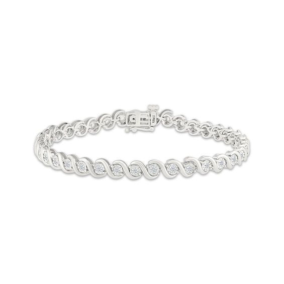 Diamond Swirl Link Bracelet 1 ct tw 10K White Gold 7"
