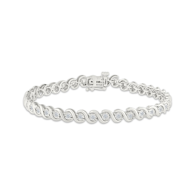 Main Image 1 of Diamond Swirl Link Bracelet 1 ct tw 10K White Gold 7&quot;
